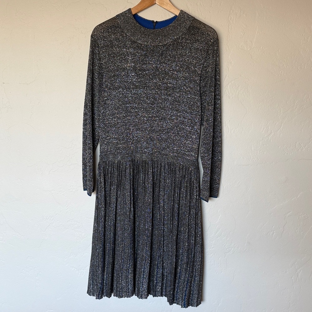 Ted Baker London Silver Long Sleeve Knit Pleated Skirt Dress